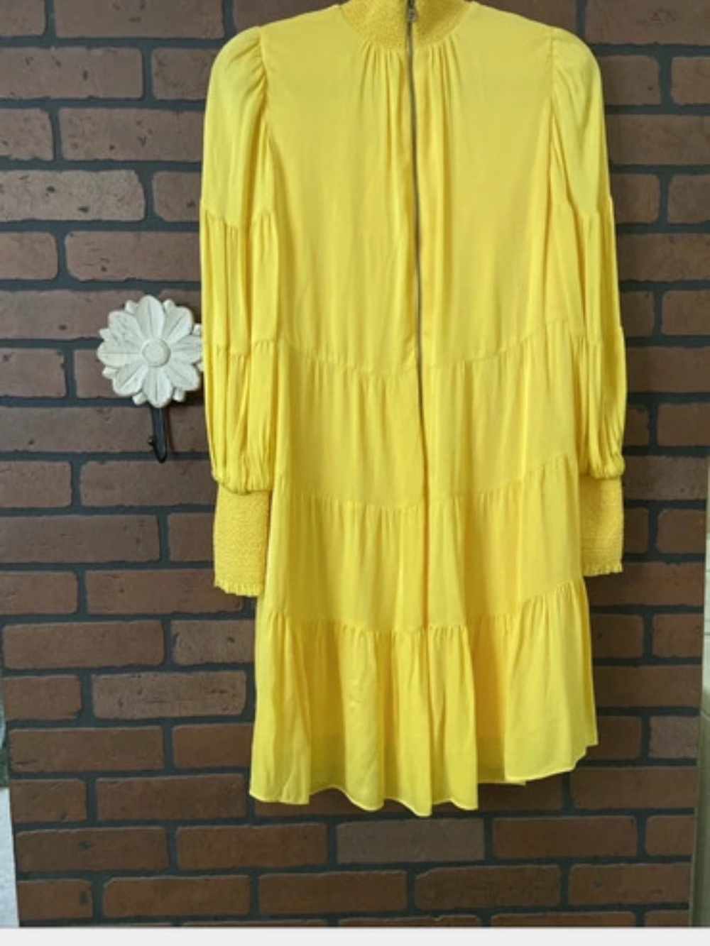 NWT Alice + Olivia Yellow High-Neck Tiered Mini Dress 10 - Picture 9 of 16
